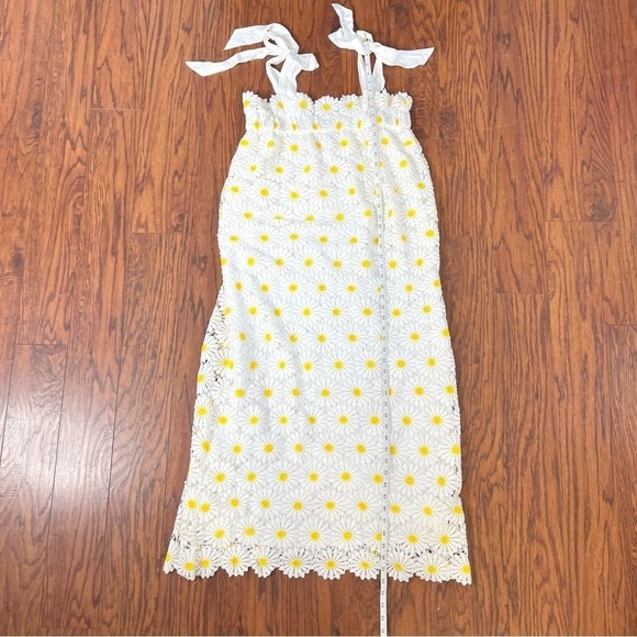 J. Marie Jenna Tie Strap Square Neck White Floral Daisy Lace Shift Midi Dress - Picture 14 of 16